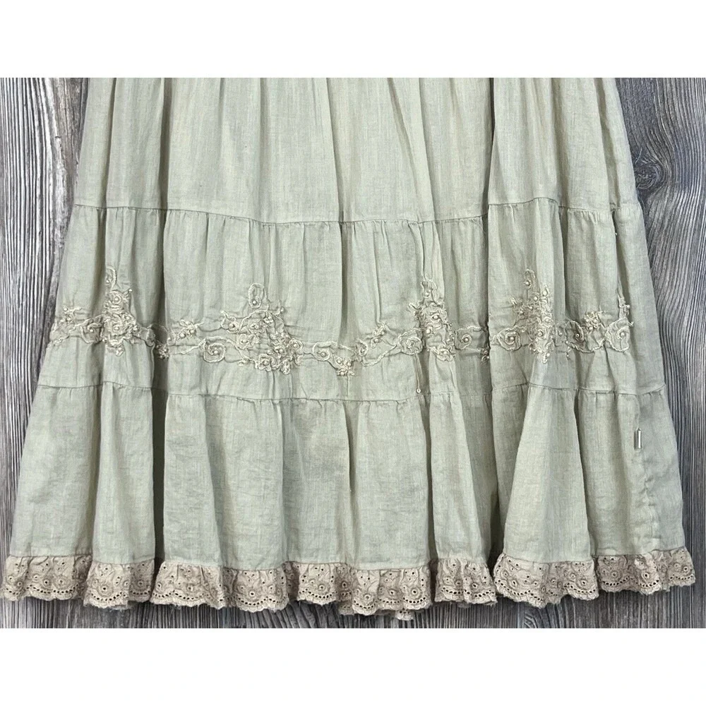 Cherise Girls 16 Dress Green Crochet Trim Ruffle Hem Sleeveless Boho CottageCore